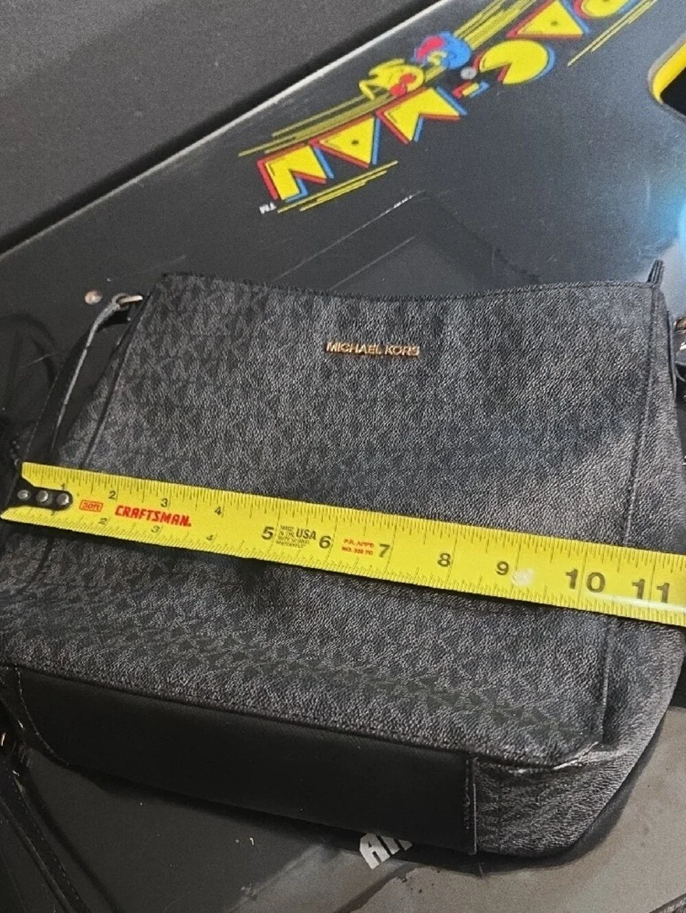 Michael Kors Black and Gold MK Monogram Crossbody Bag